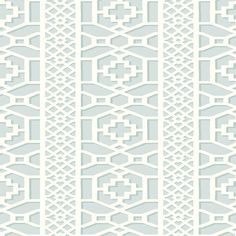 a white and blue wallpaper with geometric designs