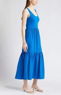 Dance the night away in this easygoing maxi dress that has a pretty tiered skirt and a solid color that makes for easy accessorizing. 51 1/2" length (size Medium) Scoop neck Sleeveless 93% cotton, 7% spandex Machine wash, dry flat Imported Maxi Sundress, Tiered Skirt, Sundress, Scoop Neck, Mixed Media, Nordstrom, Solid Color, Maxi Dress, Spandex