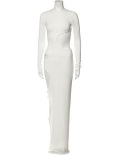 LaQuan Smith Evening GownWhiteCutout AccentLong Sleeve with Crew NeckButton Closure at BackFit:Dresses by LaQuan Smith typically fit true to size. White Fitted Full Length Maxi Dress, Fitted White Maxi Dress, White Fitted Full-length Dress, White Fitted Dress With Side Slits, White Floor-length Maxi Dress With Side Slits, Laquan Smith, Long Dress, Dress Outfits, Crew Neck