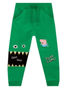 PRICES MAY VARY. Kids George Pig Sweatpants Keep your little dino-fan warm and cosy in these raor-some George Pig Joggers In dinosaur green, these cool sweatpants feature George with the slogan 'Roar-Some' on one leg and embroidered 'dine-saw' eyes and teeth with 'Grrr Grrr' written in his mouth on the other leg Complete with elasticated waistband, drawstring detail, and handy pockets, these George Pig trousers are a perfect addition to any piglet's closet Officially licensed Peppa Pig merchandi Peppa Pig Shirt, Peppa Pig Outfit, Pig Clothes, Cool Sweatpants, Peppa Pig Colouring, Peppa Pig George, Cute Sweatpants, Green Sweatpants, George Pig