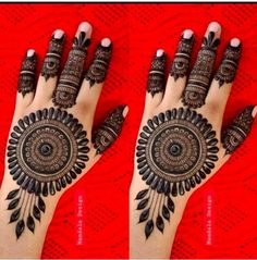 two hands with henna designs on them, one is black and the other is white