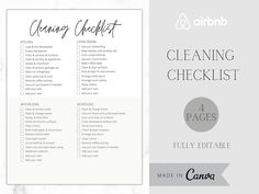 the cleaning checklist is shown in black and white