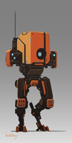 ArtStation - Orange doodle, Vincent Lebocey Construction Robot Concept Art, Simple Mech Design, Mechs Concept Art, Hard Surface Concept Art, Droid Concept Art, Robots Concept Art, Orange Doodle, Scifi Robot, Sci Fi Robot