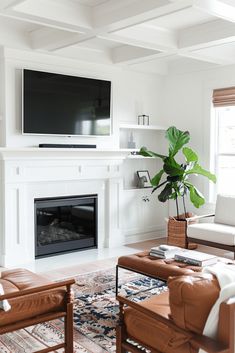 a living room filled with furniture and a flat screen tv mounted on the wall above a fireplace