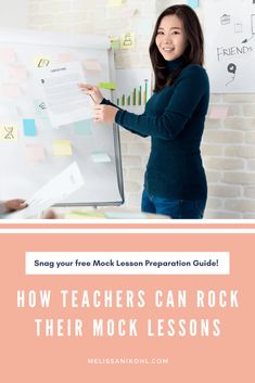 a woman standing in front of a whiteboard with the words how teachers can rock their mock lessons