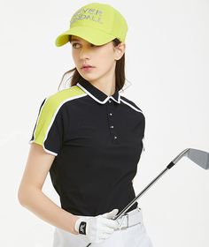 Andy Line Shoulder Collar - Black | Nevermindall USA Fitted Polo Collar Top With Contrast Color, Breathable Black Top For Golf, Breathable Black Golf Top, Perfect Head Shape, Studded Skirt, Pleats Skirt, Basic Skirt, Women Design, Golf Wear