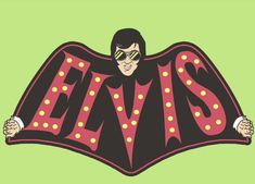 elvis's logo on a green background with his hands in the shape of a cape