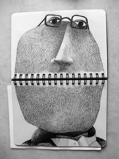 a pencil drawing of a man with glasses on his face