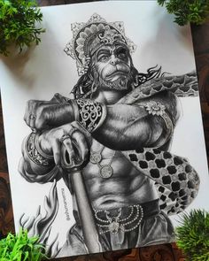 Lord Hanuman Paintings Art, Hanuman Portrait Sketch, Hanumanji Sketch Pencil, Hanuman Art Drawing Sketches, Hunman Ji Drawings, Hinduism Art Illustrations, Lord Hanuman Drawing Pencil, God Sketch Pencil