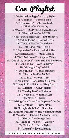 the car playlist is shown in pink glitter