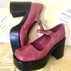 Free People Jeffrey Campbell Pia Platform Mary Jane Pink Maeve Patent New Without Box * Size: 7 Retail Price $228 1.75" Platform * 3.75" Heel Pink Patent Leather Heels With Leather Sole, Dark Magenta, Platform Mary Janes, Free People Shoes, Favorites List, Jeffrey Campbell, Rose Pink, Favorite Things List, Mary Janes