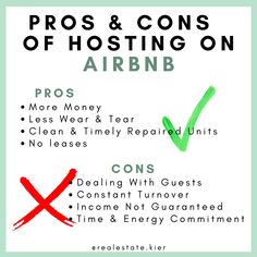 the pros and cons of hosting on an airbnb poster with green tick mark