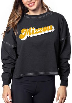 Display your Missouri Tigers spirit in this Mizzou Tigers Black T-Shirt! This Mizzou Tigers Cropped Vintage Jersey Long Sleeve T-Shirt makes a great layer for cooler nights cheering on the Tigers. Featuring a screen print team name on center chest, this Missouri Tigers Long Sleeve LS Tee is a must-have for any fan. Mizzou Rah! Heavy all cotton fabrication a la the 90's, Contrast color top stitching, Rugby inspired, Finished seams, Sleeve cuffs, 100% Cotton, 4 Missouri Tigers Shirt, Mizzou Tigers, Missouri Tigers, University Of Missouri, Jersey Long Sleeve, Vintage Jerseys, Tiger T Shirt, Black Crop, Top Stitching