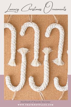 Luxury Christmas ornaments. Mini Christmas stocking, wreaths, snowflakes and macrame candy canes. Macrame Boho