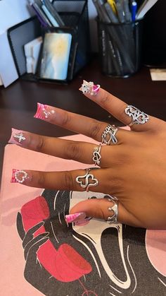 James Avery Rings, Xoxo Jewelry, Acrylic Nail Set, Hard Nails, James Avery, Girly Acrylic Nails, Colored Acrylic Nails, Short Square Acrylic Nails, Girly Accessories