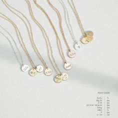 This 9mm disc necklace can be left blank or personalized with few letters or numbers. P R O D U C T * D E T A I L S - Each disc measures 9mm - Satin finish - Available in Sterling Silver, 14k Gold Filled or 14K Rose Gold Filled H O W * T O * O R D E R Step 1: Use the first drop-down menu to select your necklace material and discs Step 2: Use the second drop-down menu to select your necklace length Step 3: Leave us a note at checkout with your engraving instructions and font choice (our font opti Monogram Necklace, Disc Necklace, Engraved Necklace, Necklace Dainty, Necklace Gift, Necklace Length, Name Necklace, Satin Finish, Charm Necklace