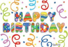 happy birthday greeting card with colorful balloons and confetti