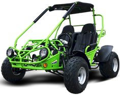 a green four wheeled vehicle on a white background