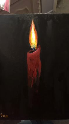 a painting of a lit candle on a black background