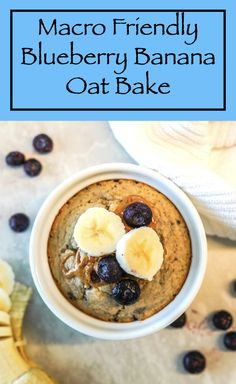 blueberry banana oatmeal in a bowl with bananas and raisins