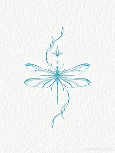 a drawing of a blue dragonfly sitting on top of a white paper with the word,