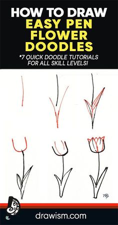 Check out these 7 quick but beautiful flower doodle drawing tutorials of How to Draw Easy Pen Flower Doodles step by step with sketch & doodle tips, drawing inspiration, & more! Includes how to doodle a rose, daisy, sunflower, & more! Save pin for later.