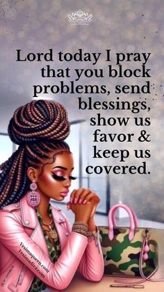 a woman sitting at a table with her hand on her chin and the words lord today i pray that you block problems, send