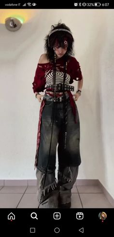 Crop Top Grunge Outfit, Electric Aesthetic Outfit, Otacore Fashion, Long Sleeve Over Shirt, Ranboo Outfit Aesthetic, Urban Punk Aesthetic, Unhinged Outfits, Cool Outfits Y2k, Different Alt Subcultures