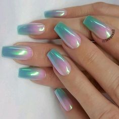 Ombre Chrome Nails, Fancy Nails Designs, Nail Art Ombre, Nail Designs Glitter, Pink Nail, Holographic Nails, Glitter Nail Art