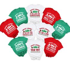 Most Likely To Christmas Shirt, Christmas Family Matching Shirt, Couples Christmas Pajamas, Custom Group Shirt,Christmas Gift,Most Likely To * High quality and super soft, comfortable shirt. Made with top-of-the-line vinyl and pressed with a professional grade heat press. * Please check all color and size charts before place the order. Since all shirts are custom made based on your selection, I don't accept return or exchange unless there is an issue with your order. *We're working with different shirt brands based on the color/size availability. All shirts we use are soft style, not heavy cotton. Solid colors are all cotton and heather colors are cotton/poly blend. (there may be exceptions) *Our Sweatshirt 70% SoftLume combed and ring-spun cotton, 30% polyester fleece- with 100% SoftLume Group Christmas Shirts, Christmas Tree Shirts, Matching Christmas Shirts, Christmas Party Shirts, Christmas Matching, Group Shirts, Xmas Shirts, Matching Tees, Family Christmas Shirts