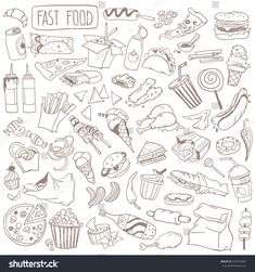 hand drawn fast food icons set