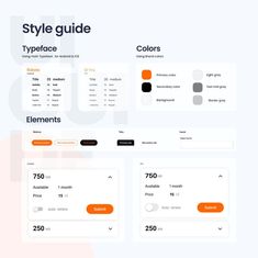 the style guide is displayed in an orange and white color scheme