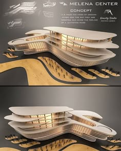 an architectural rendering of a building that looks like it is made out of wood