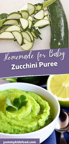 homemade for baby zucchini puree recipe with cucumbers in the background