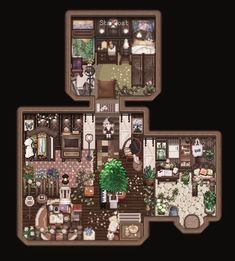 an overhead view of the floor plan of a house with furniture and decorations on it