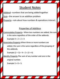 a red and white striped background with the words student notes on it, including numbers that are