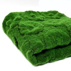 a green blanket that is laying on the ground