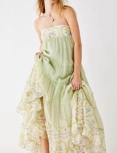 Cute Loose Dresses, Long Beach Dresses Summer, Olive Green Floral Dress, Coctail Dresses 2023 Wedding, Garden Party Maxi Dress, Prom Dresses Colorful, Formal Dresses Green, Granola Vibes, Colorful Prom Dresses