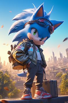 sonic the hedgehog is standing on top of a building with his back to the camera