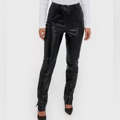 Missgurded Black Co Ord Side Split Faux Leather Trousers Pants Nwt, Size 2 Step Out In Style With These Sleek Side Split Faux Leather Pants. Modern High Rise Straight Leg Cut Allows You To Create Y2k Themed Looks For A Stylish Night Out ‘Fit. High Rise Zip Fly With Button Closure Straight Leg Side Split At Hem Belt Loops Coating: 100% Polyurethane Back: 100% Polyester Measured Flat: Waist 12.5" Rise 12.5” Inseam 33" 10.9 Winter Faux Leather Full Length Bottoms, Winter Full Length Faux Leather Bottoms, Winter Full-length Faux Leather Bottoms, Fitted Leather Pants With Belt Loops For Winter, Faux Leather Pants With Belt Loops For Winter, Winter Faux Leather Pants With Belt Loops, Sleek Faux Leather Bottoms For Winter, Sleek Straight Leg Winter Bottoms, Sleek Faux Leather Winter Bottoms