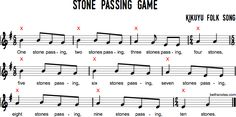 sheet music with the words stone passing game