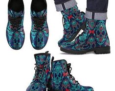 Offering the most colorful hand-made gifts and by threaddomain Boots Doc Martens, Skull Human, Men's Leather Boots, Skull Boots, Team Skull, Doc Martens Outfit, Goth Boots, Gothic Boots, Doc Martens Boots