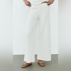 Zara - Wide Leg Soft Piqu Pants - Pants Cream, Zara Jumpsuit, Zara White, M Pants, Zara Pants, Zara Women, Cream White, New Color, Pant Jumpsuit