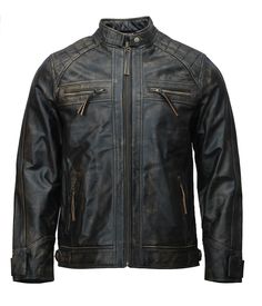 Distressed Tough Leather Motorcycle Jacket Made for all our dare devils, this distressed motorcycle jacket is a testament to confidence and rebellious charm. Made to be sturdy, our heavy-duty biker jacket is manufactured from genuine cowhide leather, making it not only durable but also providing a luxurious feel. The color black gives off a mysterious persona while also allowing you to showcase your true personality. The distressed look of this jacket, paired with details on the shoulders and sl Distressed Moto Outerwear For Winter, Distressed Moto Winter Outerwear, Winter Distressed Moto Outerwear, Winter Moto Distressed Outerwear, Rugged Distressed Leather Jacket For Streetwear, Distressed Biker Leather Jacket For Winter, Moto Biker Jacket In Distressed Brown For Biker Events, Distressed Rugged Outerwear For Biker Events, Rugged Distressed Outerwear For Biker Events