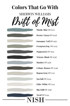 the color scheme for different colors that go with sheryln williams's brief of mist