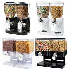 four different types of cereal dispensers