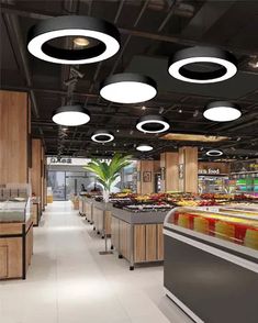 an image of a food court setting with lights