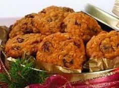 chocolate chip cookies in a tin on a table