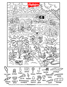 a coloring page with the words highlights and pictures