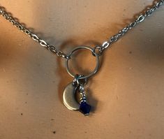 public day collar Submissive Original O Ring eternity circle stainless steel chain and celestial crescent moon w/6mm Swarovski crystal Swarovski Crystal Beads, Wedding Board